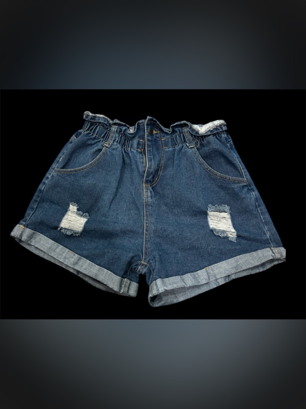 High-Rise Distressed Blue Denim Women’s Shorts